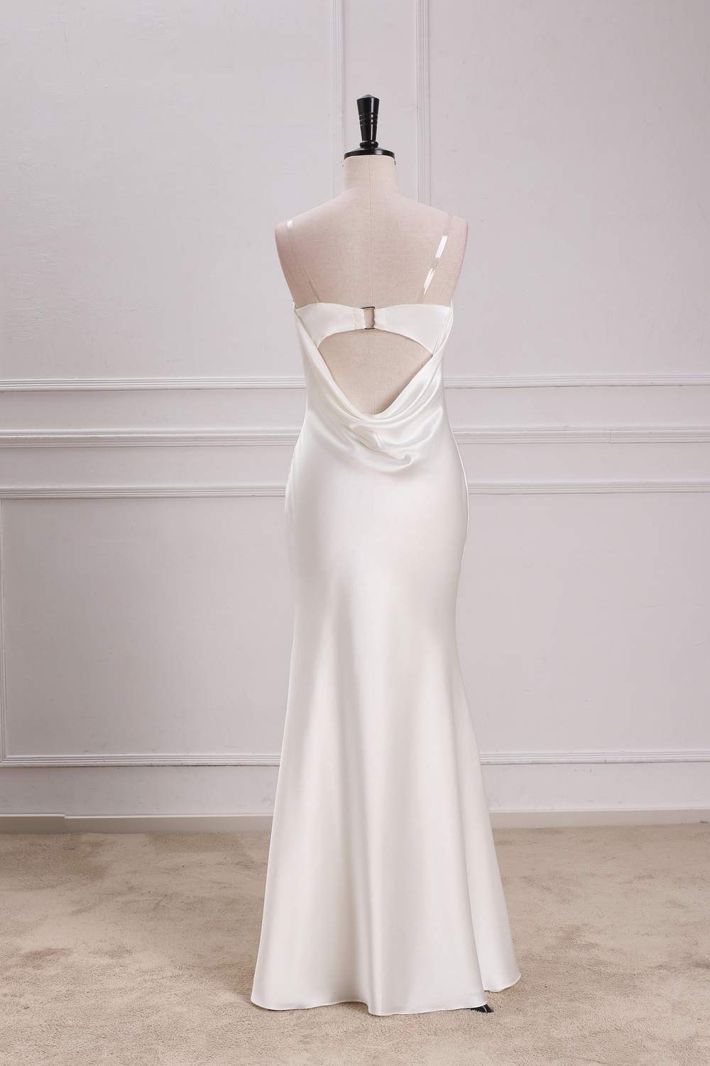 Strapless White Satin Long Mermaid Bridesmaid Dress