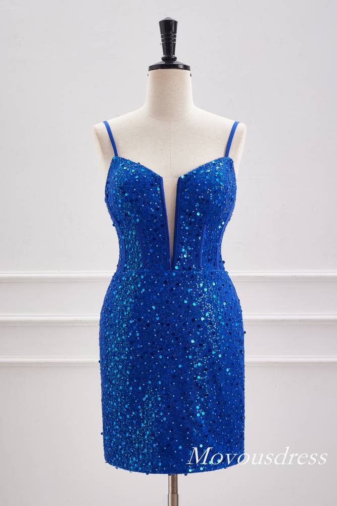 Royal Blue Spaghetti Straps Sequin Boodycon Homecoming Dress