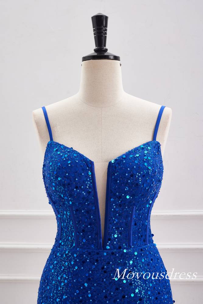 Royal Blue Spaghetti Straps Sequin Boodycon Homecoming Dress