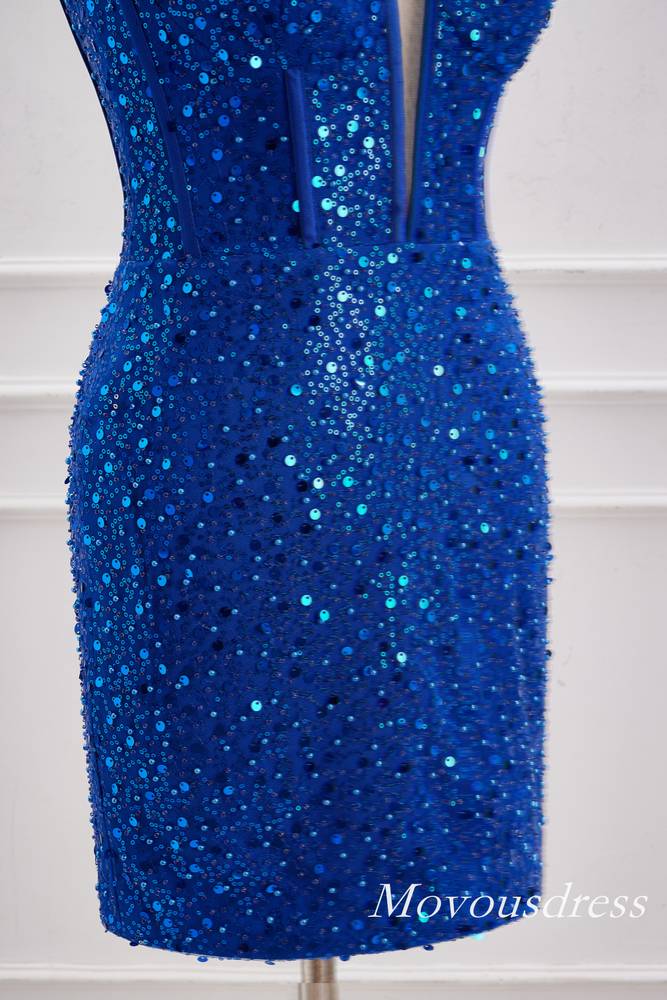 Royal Blue Spaghetti Straps Sequin Boodycon Homecoming Dress