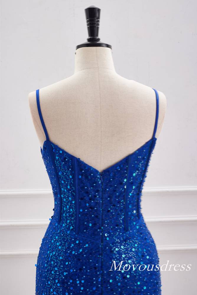 Royal Blue Spaghetti Straps Sequin Boodycon Homecoming Dress