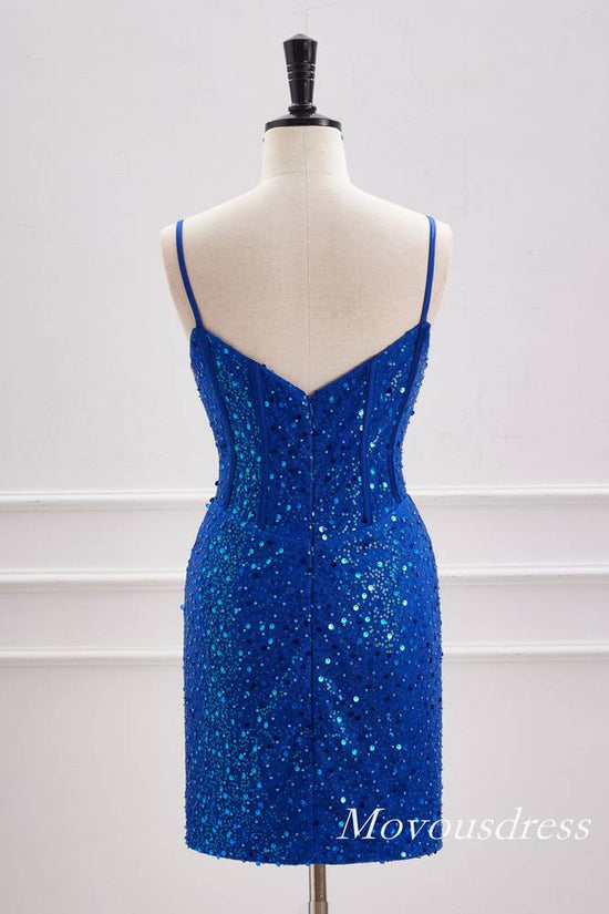 Royal Blue Spaghetti Straps Sequin Boodycon Homecoming Dress