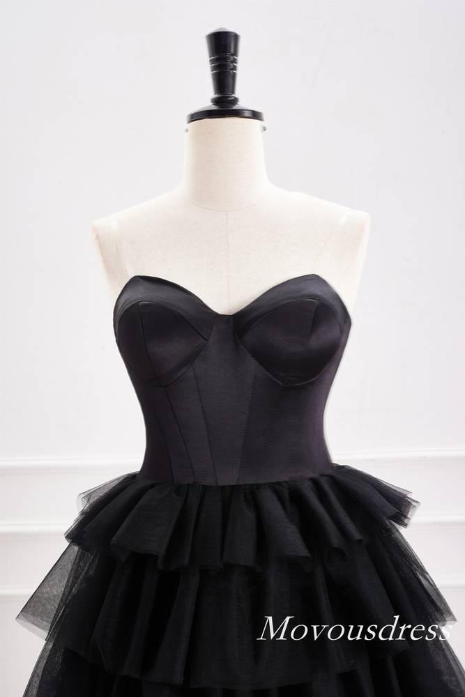 Black Strapless A-Line Tulle Layered Homecoming Dress