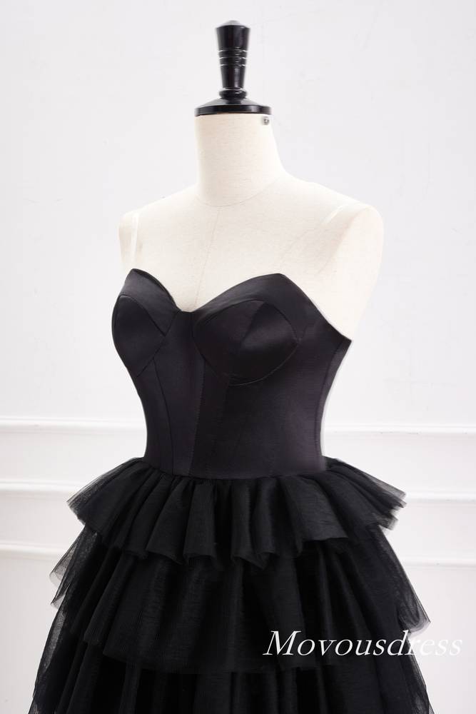 Black Strapless A-Line Tulle Layered Homecoming Dress