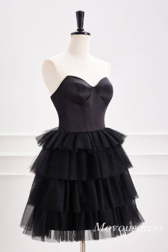 Black Strapless A-Line Tulle Layered Homecoming Dress