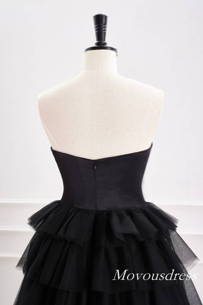 Black Strapless A-Line Tulle Layered Homecoming Dress