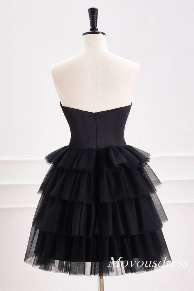 Black Strapless A-Line Tulle Layered Homecoming Dress