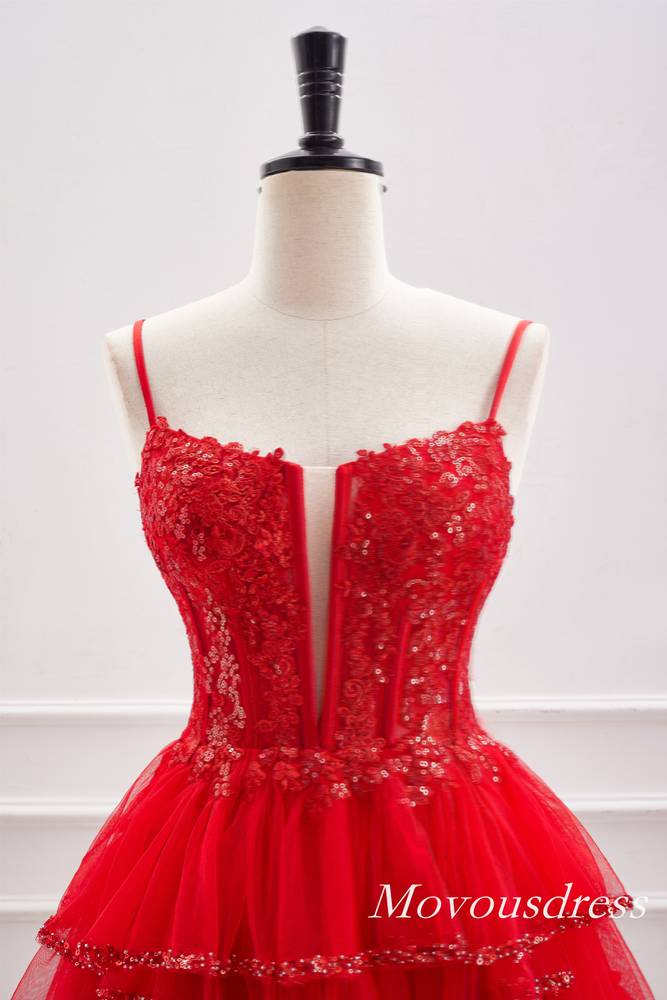 Red Plunging Neck Sequin A-Line Homecoming Dress