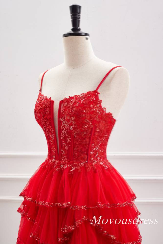 Red Plunging Neck Sequin A-Line Homecoming Dress