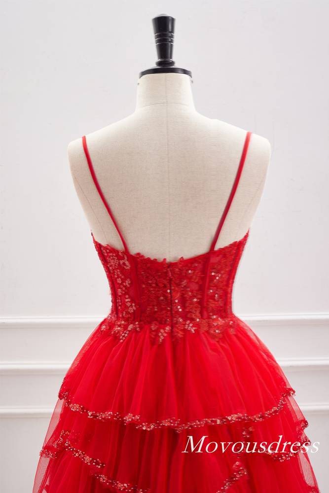 Red Plunging Neck Sequin A-Line Homecoming Dress