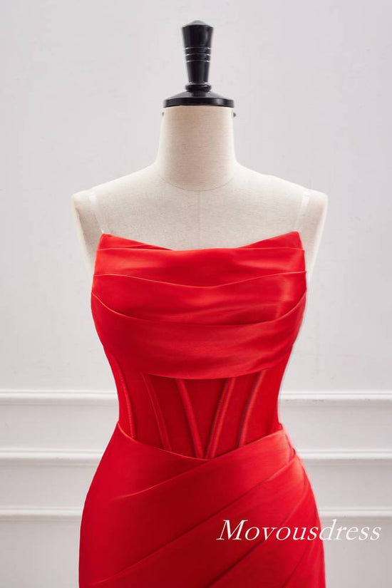 Red Strapless Boned Pleated Satin Homecoming Dress