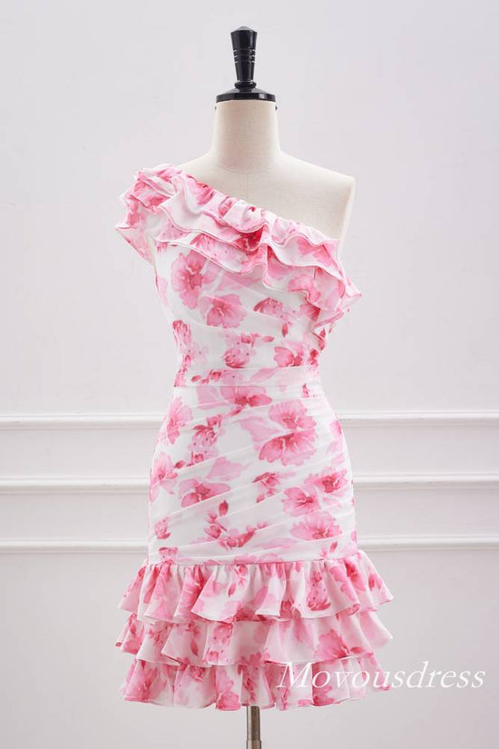 Pink V-Neck Tiered A-Line Homecoming Dress with Bow Tie