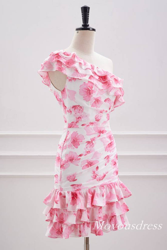 Pink V-Neck Tiered A-Line Homecoming Dress with Bow Tie