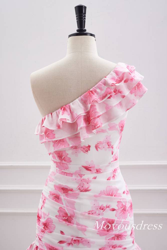 Pink V-Neck Tiered A-Line Homecoming Dress with Bow Tie