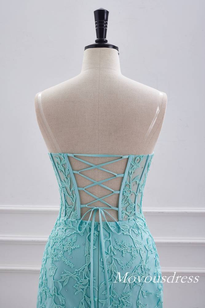 Aqua Green Applique Strapless Bodycon Homecoming Dress with Lace-up Movousdress Aqua Green Applique Strapless Bodycon Homecoming Dress with Lace-up Movousdress