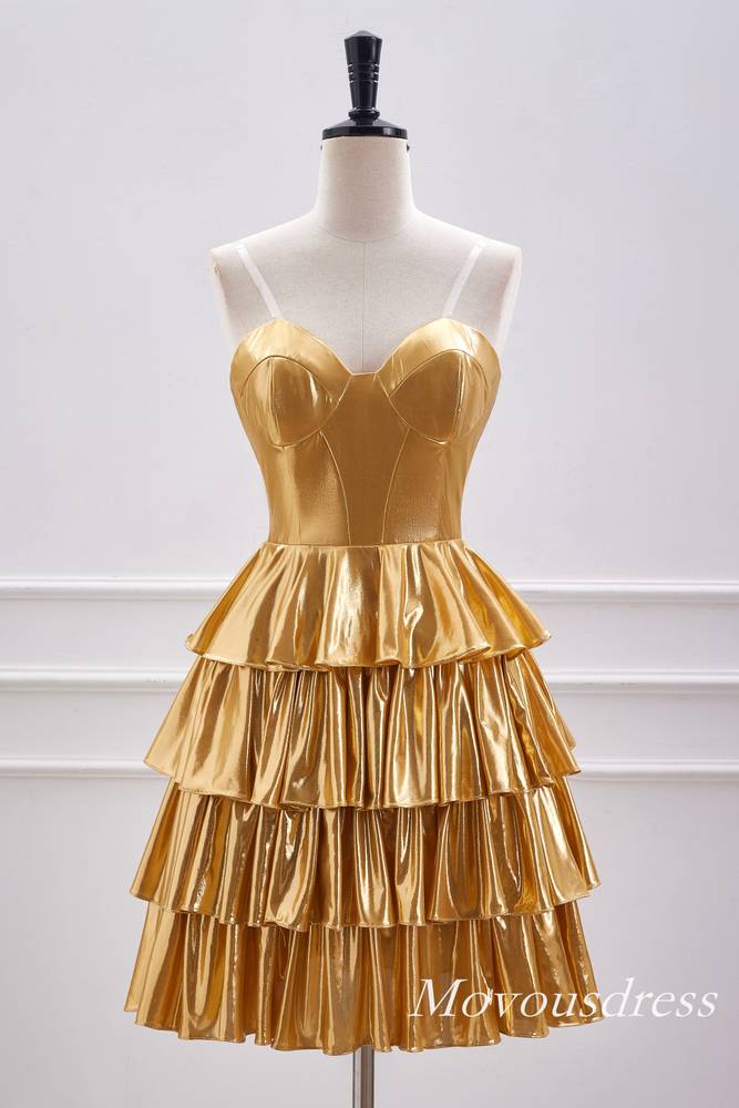 Gold Strapless Metallic Ruffle A-Line Homecoming Dress