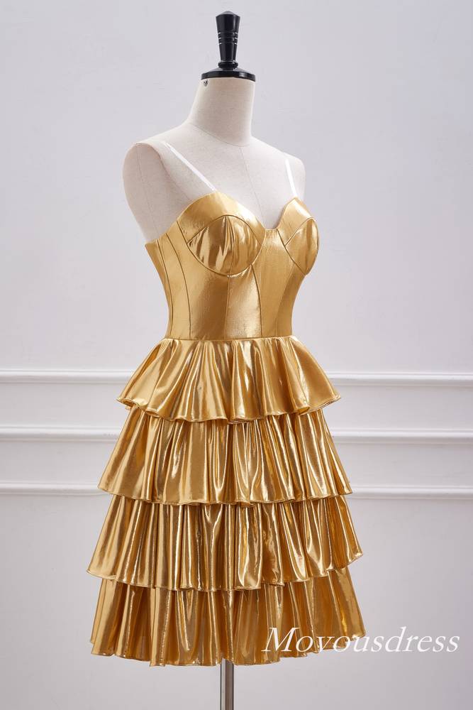 Gold Strapless Metallic Ruffle A-Line Homecoming Dress