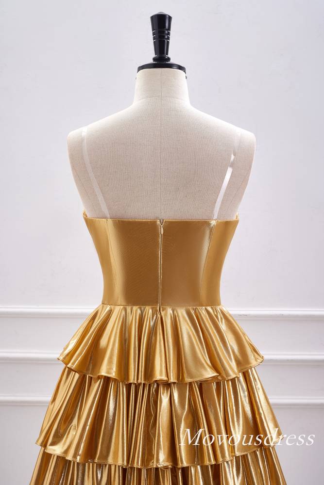 Gold Strapless Metallic Ruffle A-Line Homecoming Dress