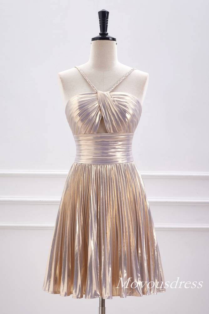 Champagne Metallic Keyhole A-Line Homecoming Dress