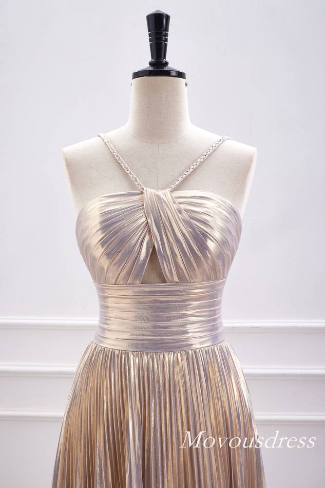 Champagne Metallic Keyhole A-Line Homecoming Dress