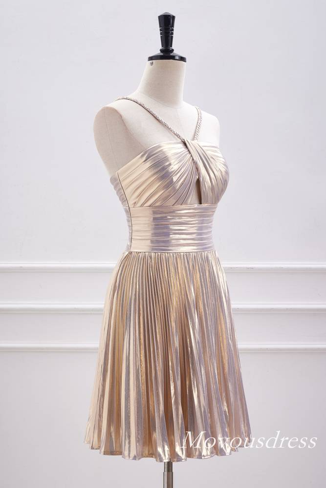 Champagne Metallic Keyhole A-Line Homecoming Dress