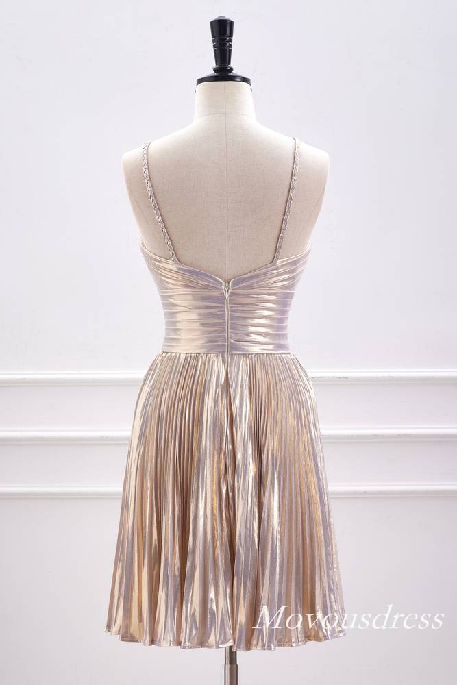 Champagne Metallic Keyhole A-Line Homecoming Dress