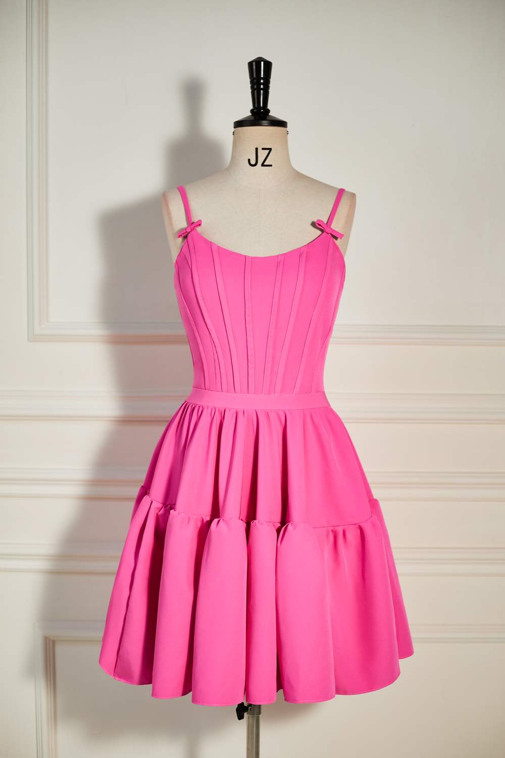 A-line Hot Pink Ruffled Criss Cross Back Homecoming Dress