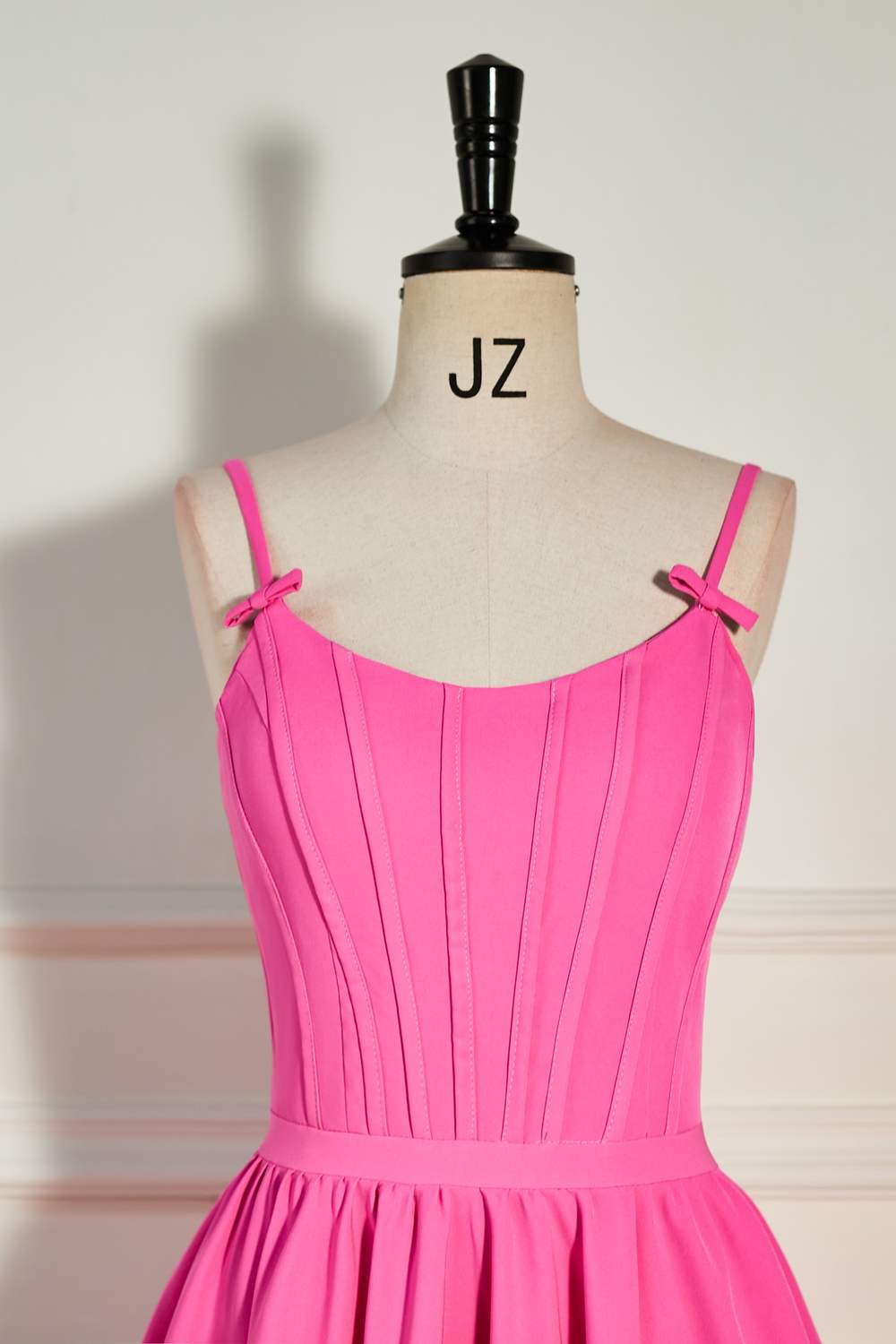 A-line Hot Pink Ruffled Criss Cross Back Homecoming Dress