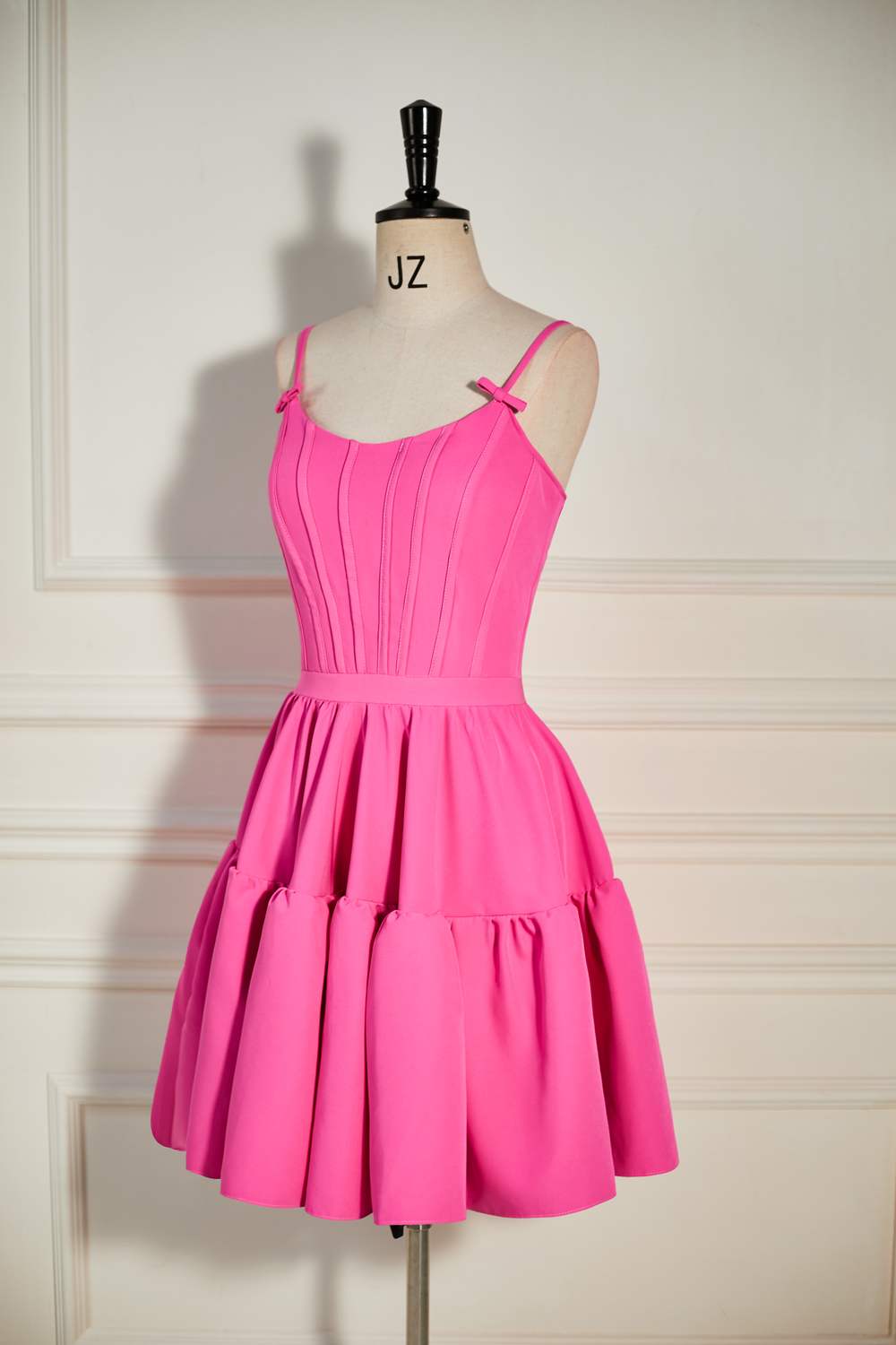 A-line Hot Pink Ruffled Criss Cross Back Homecoming Dress