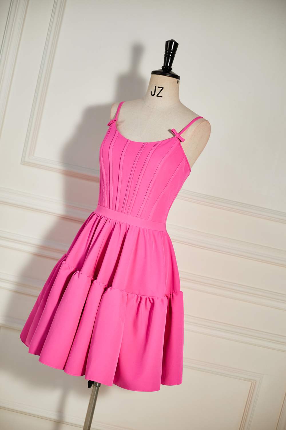 A-line Hot Pink Ruffled Criss Cross Back Homecoming Dress