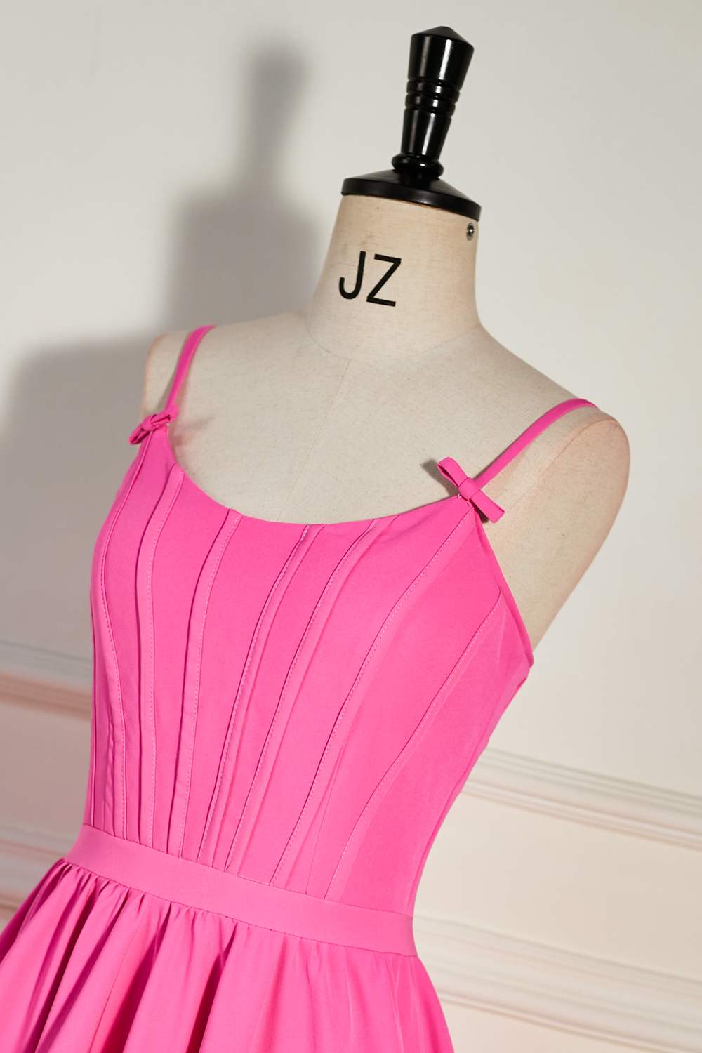 A-line Hot Pink Ruffled Criss Cross Back Homecoming Dress