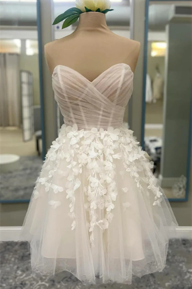 Ivory Strapless A-Line Short Bridal Dress with 3D Floral