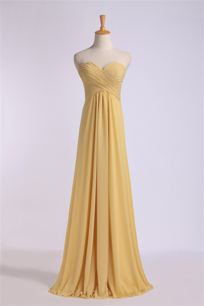 Yellow Strapless Chiffon Long Bridesmaid Dress