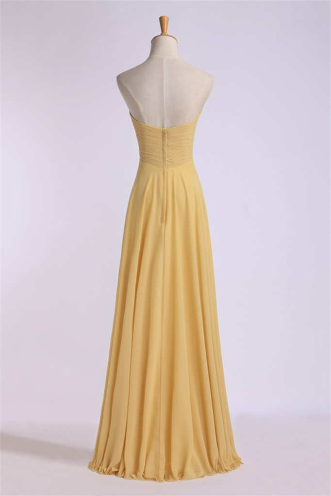 Yellow Strapless Chiffon Long Bridesmaid Dress