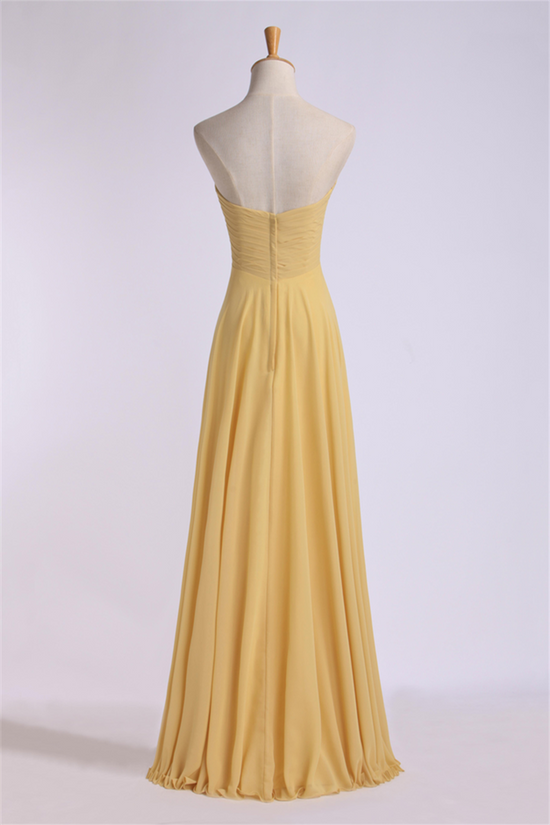 Yellow Strapless Chiffon Long Bridesmaid Dress