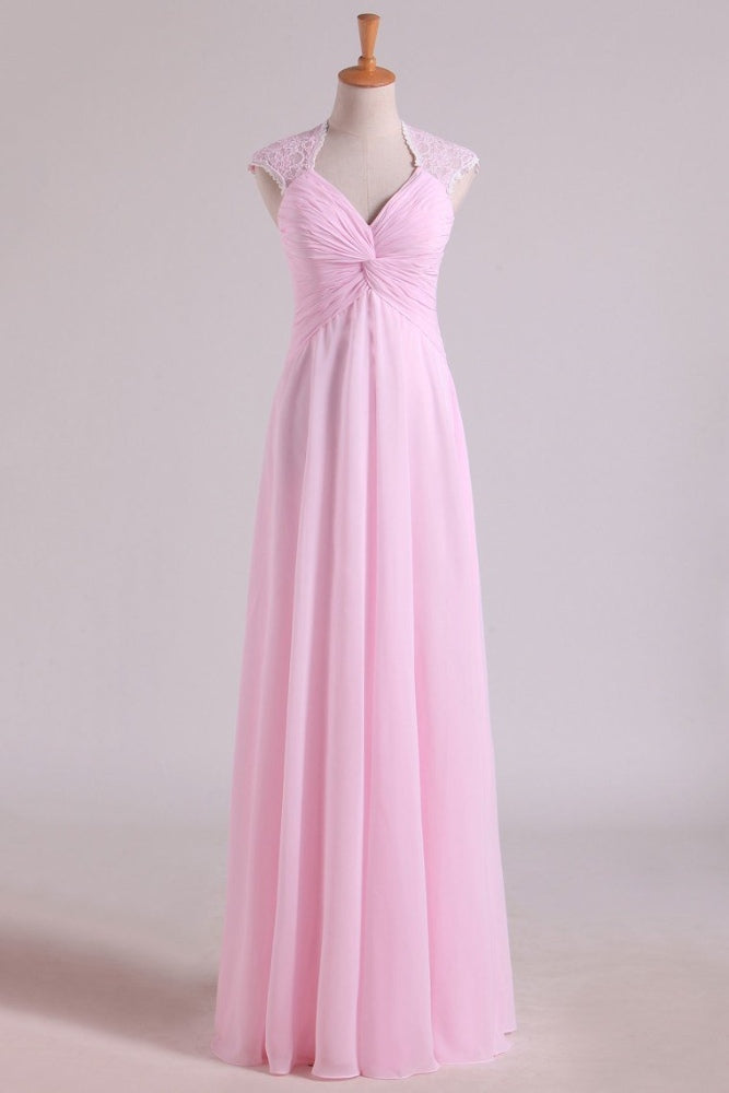 Pink Twist Knot Chiffon Bridesmaid Dress with Lace Back