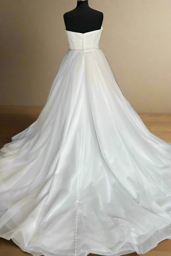 White Strapless A-Line Tulle Long Wedding Dress