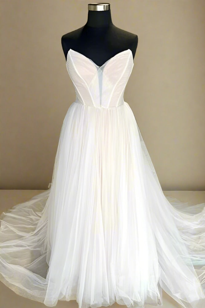 Ivory Strapless V-Neck Tulle Long Bridal Dress