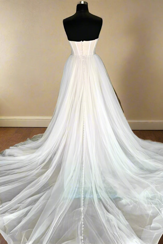 Ivory Strapless V-Neck Tulle Long Bridal Dress