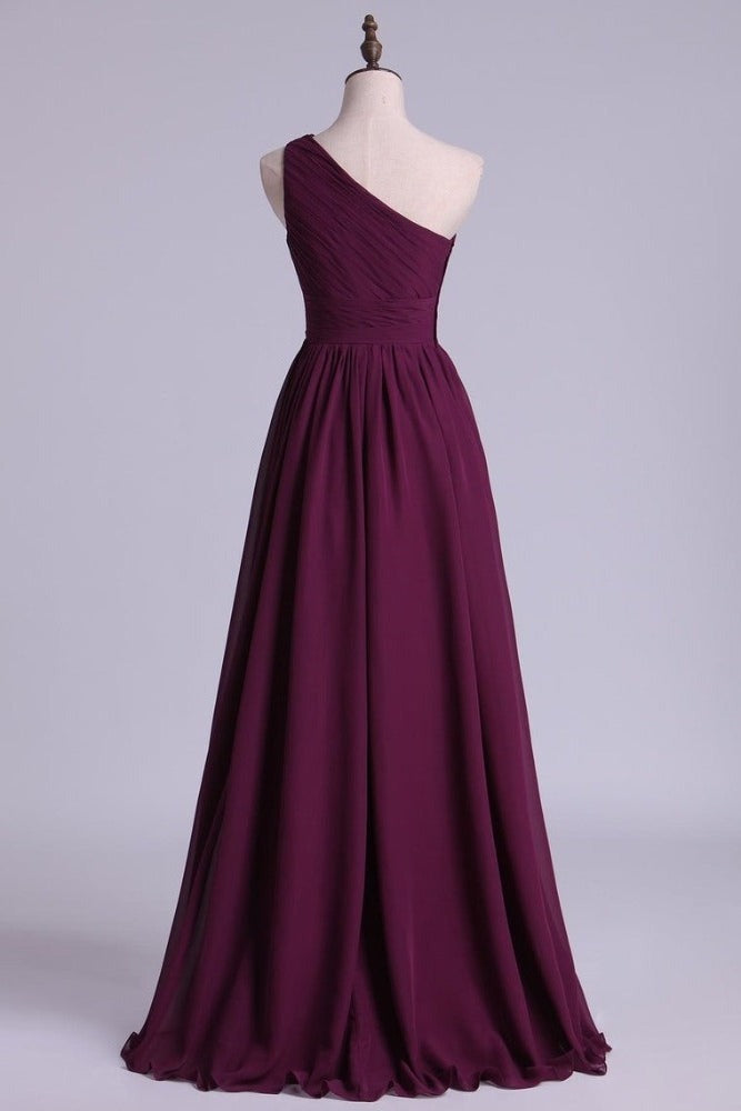 Magenta One-Shoulder A-Line Bridesmaid Dress