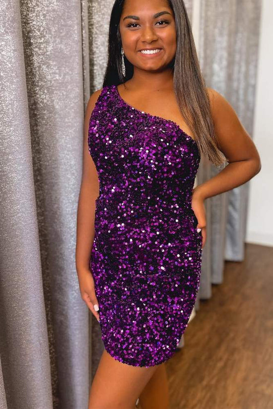 Black One Shoulder Sequin Bodycon Homecoming Dress