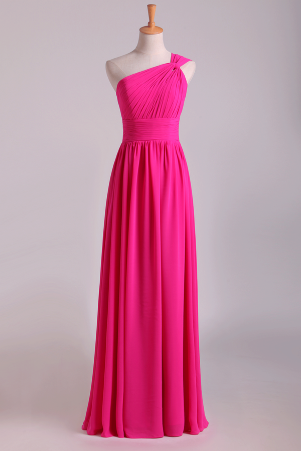 Hot Pink One-Shoulder Pleated A-Line Bridesmaid Dress