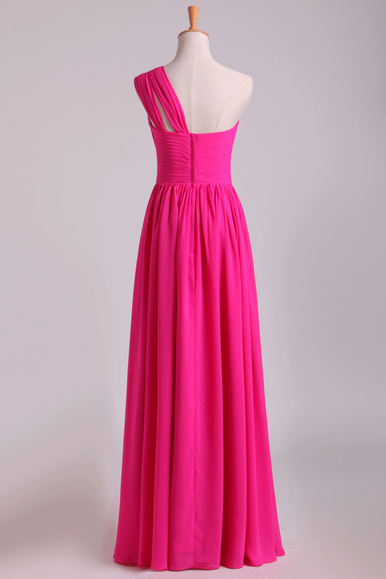 Hot Pink One-Shoulder Pleated A-Line Bridesmaid Dress