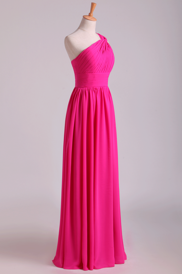 Hot Pink One-Shoulder Pleated A-Line Bridesmaid Dress