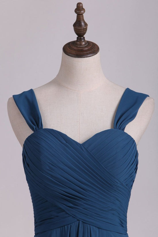 Dusty Blue Straps A-Line Bridesmaid Dress