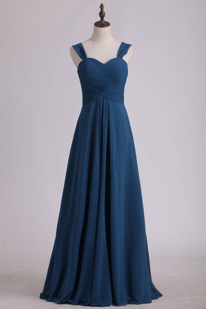 Dusty Blue Straps A-Line Bridesmaid Dress