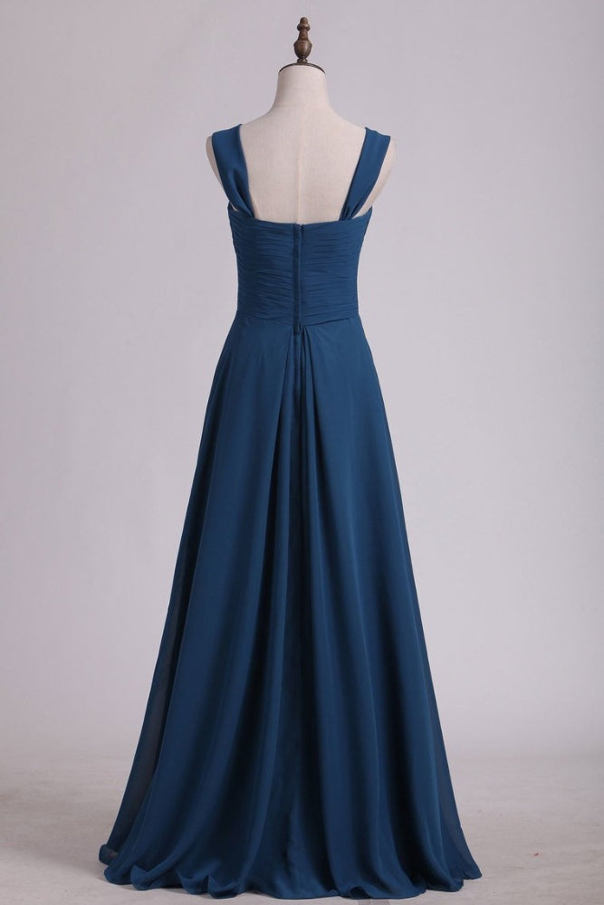 Dusty Blue Straps A-Line Bridesmaid Dress