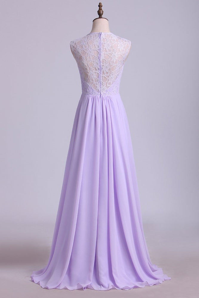 Lavender Lace A-Line Long Bridesmaid Dress