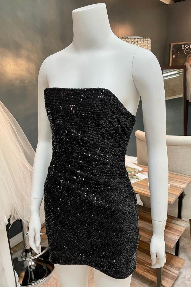 Black Strapless Sequin Tight Homecoming Dress