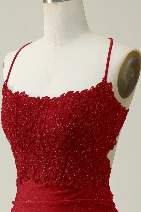 Red Straps Applique Tight Homecoming Dress with Open back